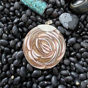 Handcrafted Rose Swirl Pendant Necklace - Brown & Pink